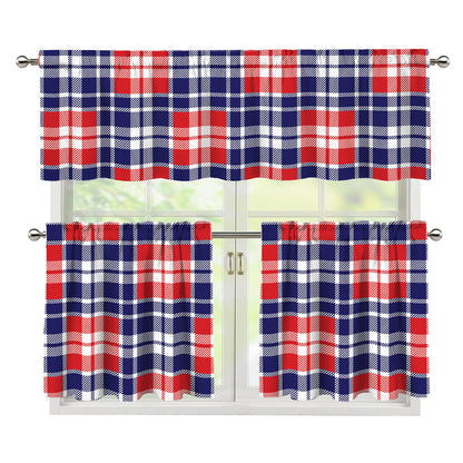 American Independence Day Plaid Print 3 Piece Kitchen Curtains