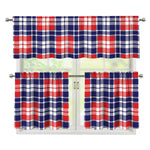 American Independence Day Plaid Print 3 Piece Kitchen Curtains