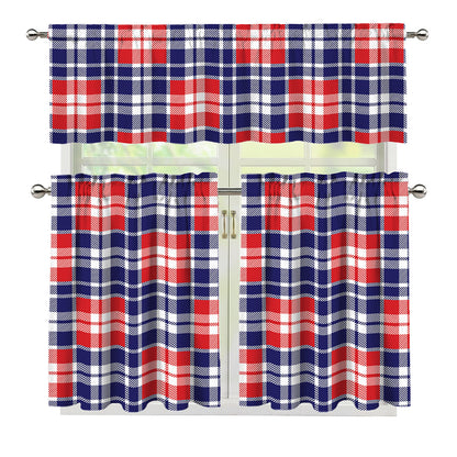 American Independence Day Plaid Print 3 Piece Kitchen Curtains