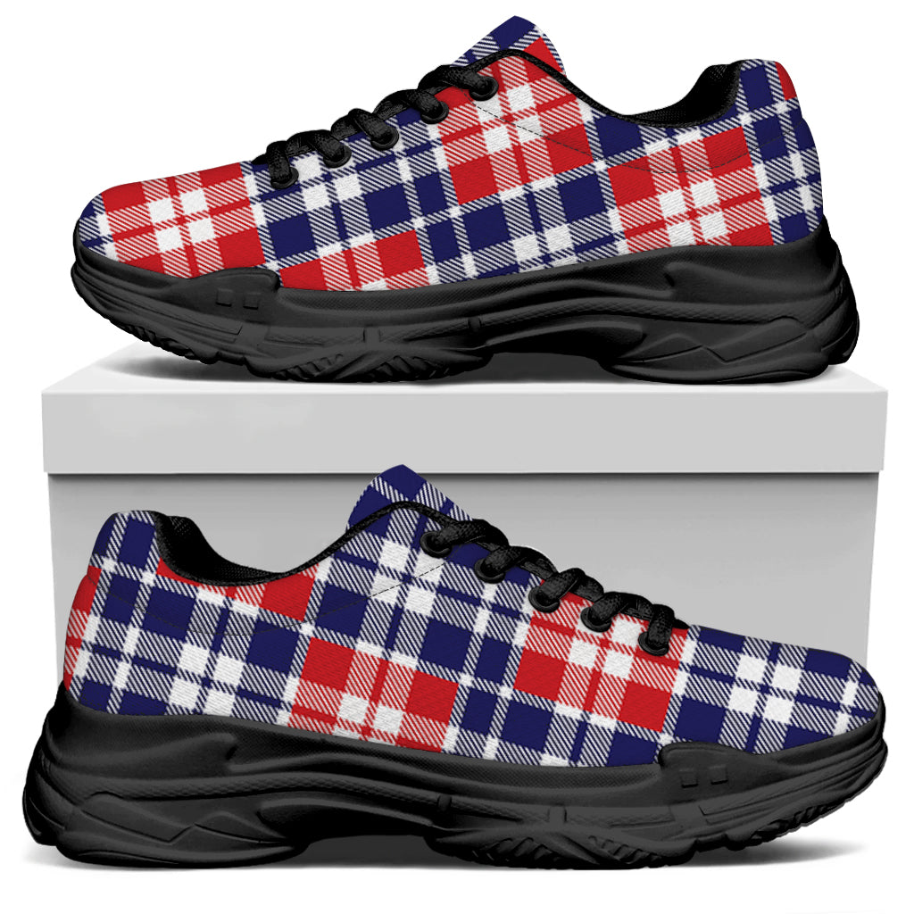 American Independence Day Plaid Print Black Chunky Shoes