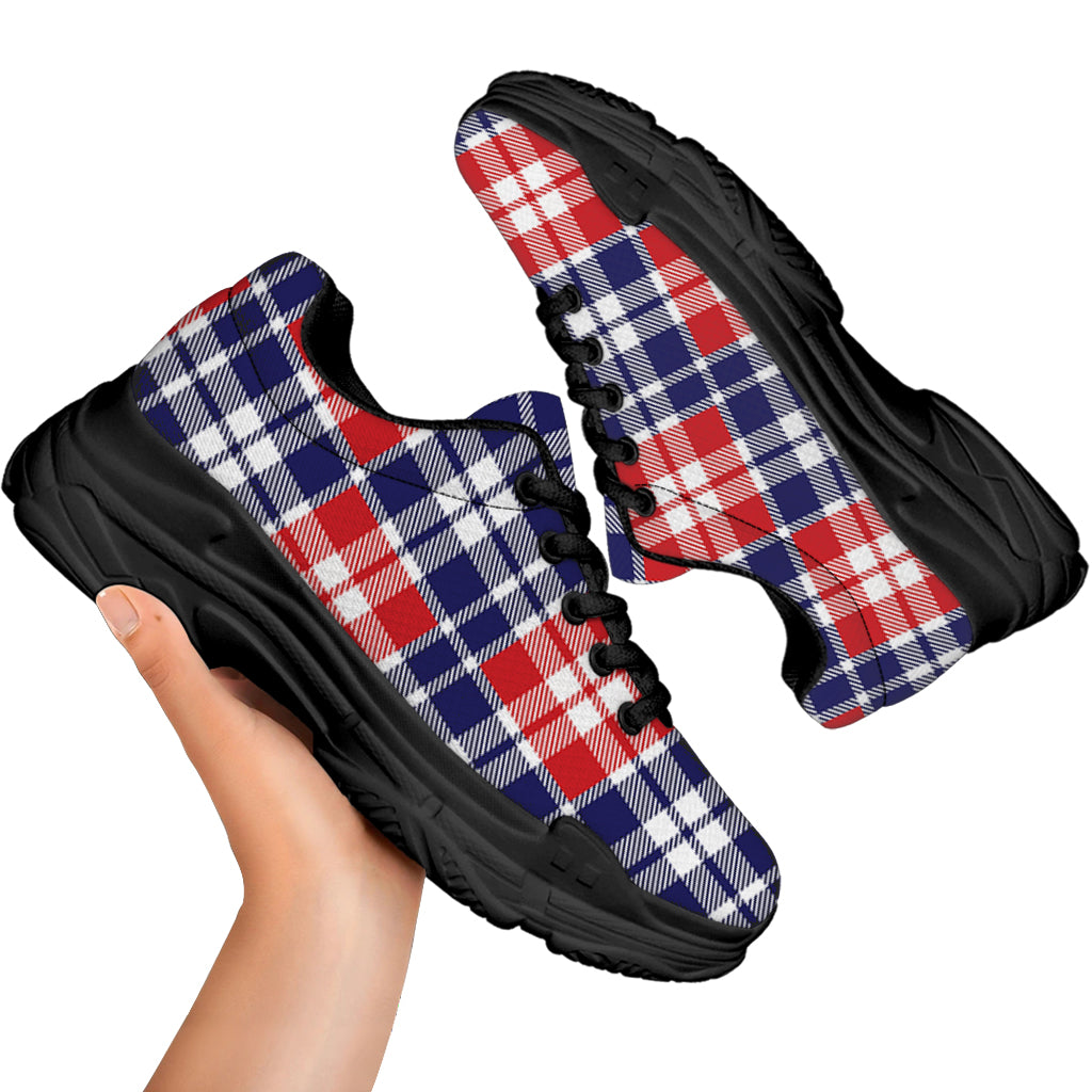 American Independence Day Plaid Print Black Chunky Shoes