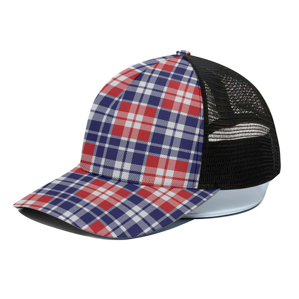 American Independence Day Plaid Print Black Mesh Trucker Cap