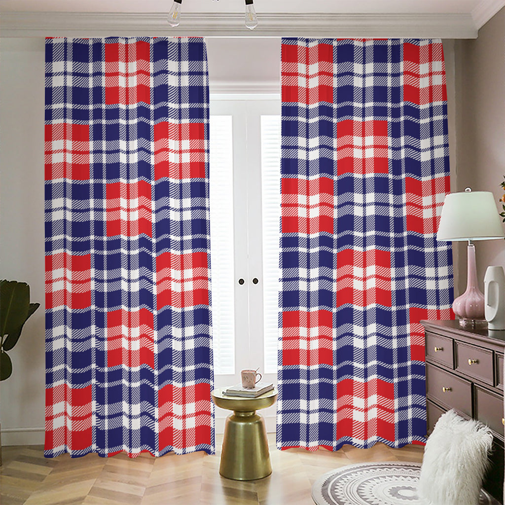 American Independence Day Plaid Print Blackout Pencil Pleat Curtains