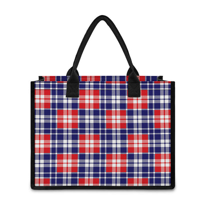 American Independence Day Plaid Print Canvas Tote Bag