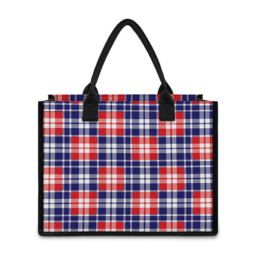 American Independence Day Plaid Print Canvas Tote Bag