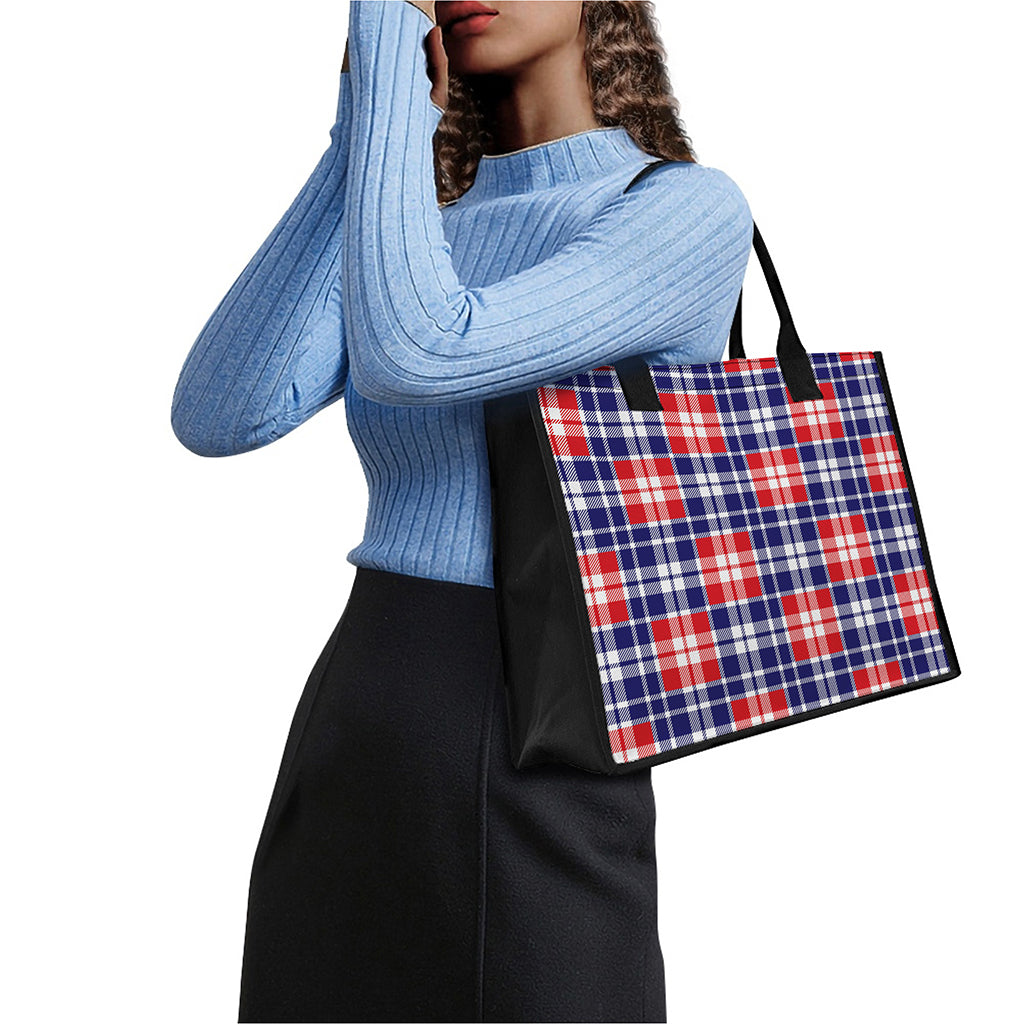 American Independence Day Plaid Print Canvas Tote Bag