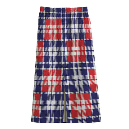 American Independence Day Plaid Print Cotton Front Slit Maxi Skirt