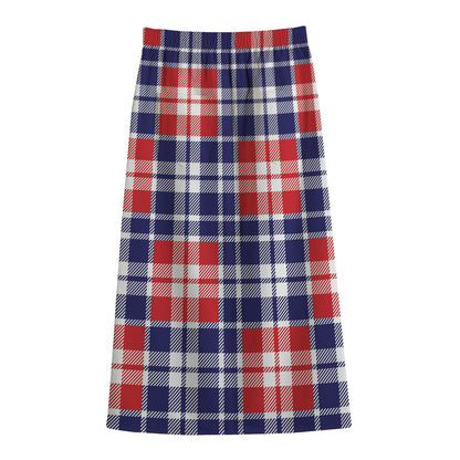 American Independence Day Plaid Print Cotton Front Slit Maxi Skirt
