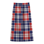 American Independence Day Plaid Print Cotton Front Slit Maxi Skirt