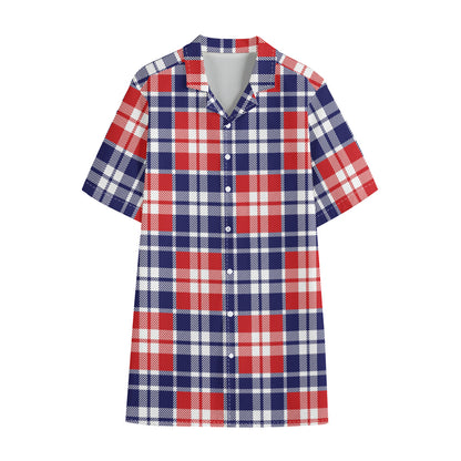American Independence Day Plaid Print Cotton Hawaiian Shirt