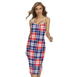 American Independence Day Plaid Print Cross Back Cami Dress