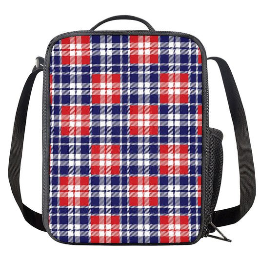 American Independence Day Plaid Print Crossbody Lunch Bag