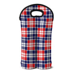 American Independence Day Plaid Print Double Neoprene Wine Tote