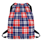 American Independence Day Plaid Print Drawstring Backpack