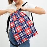 American Independence Day Plaid Print Drawstring Backpack