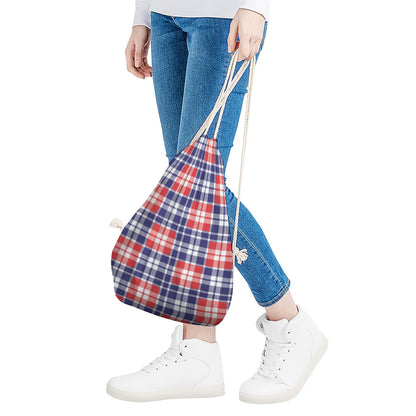 American Independence Day Plaid Print Drawstring Bag