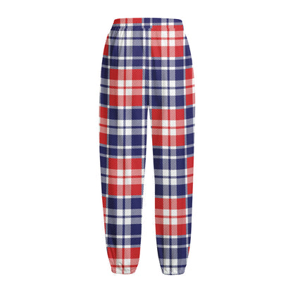 American Independence Day Plaid Print Fleece Lined Knit Pants