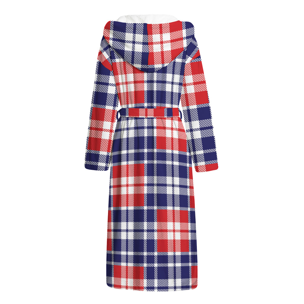 American Independence Day Plaid Print Hooded Bathrobe