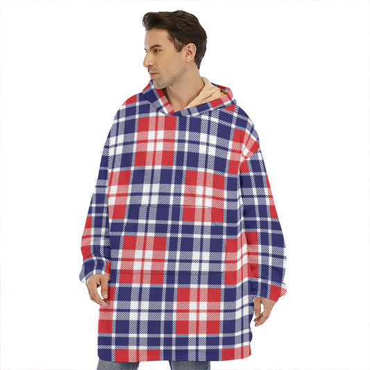 American Independence Day Plaid Print Hoodie Blanket