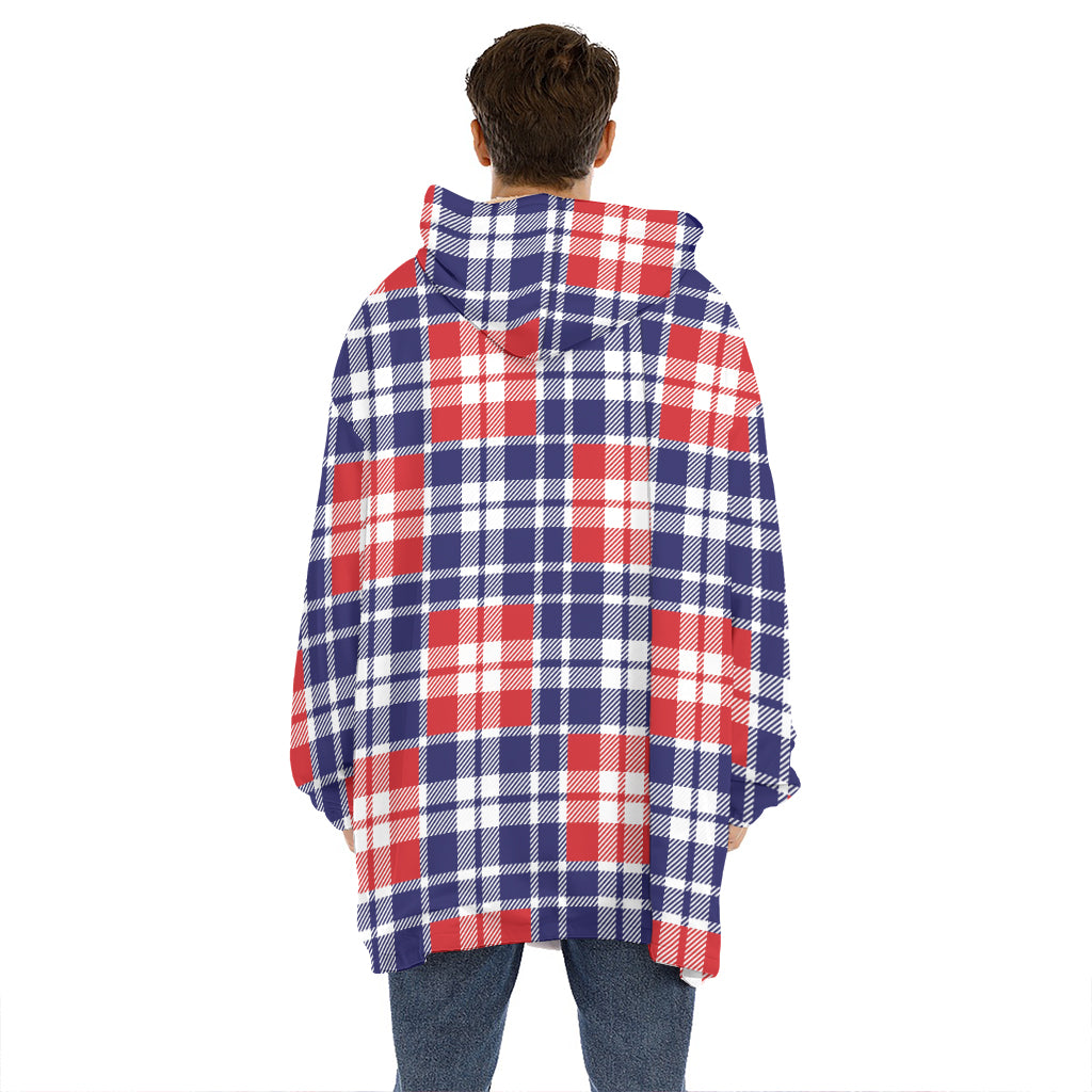 American Independence Day Plaid Print Hoodie Blanket