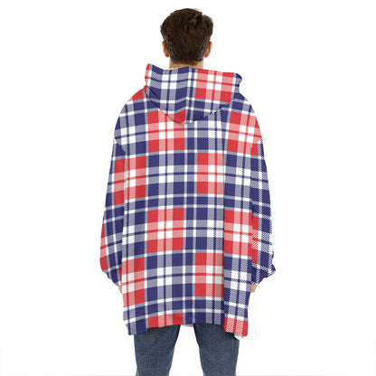 American Independence Day Plaid Print Hoodie Blanket