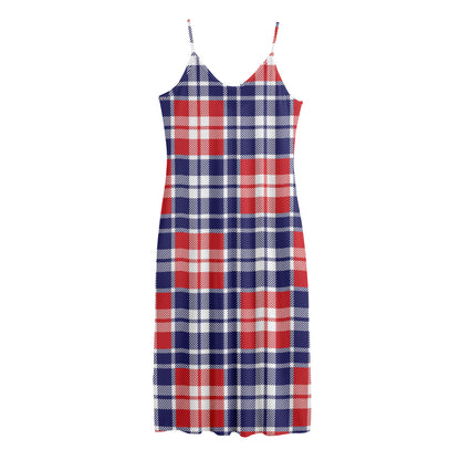American Independence Day Plaid Print Jersey Midi Cami Dress