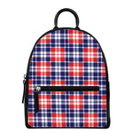 American Independence Day Plaid Print Leather Backpack
