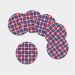 American Independence Day Plaid Print Leather Coaster Set