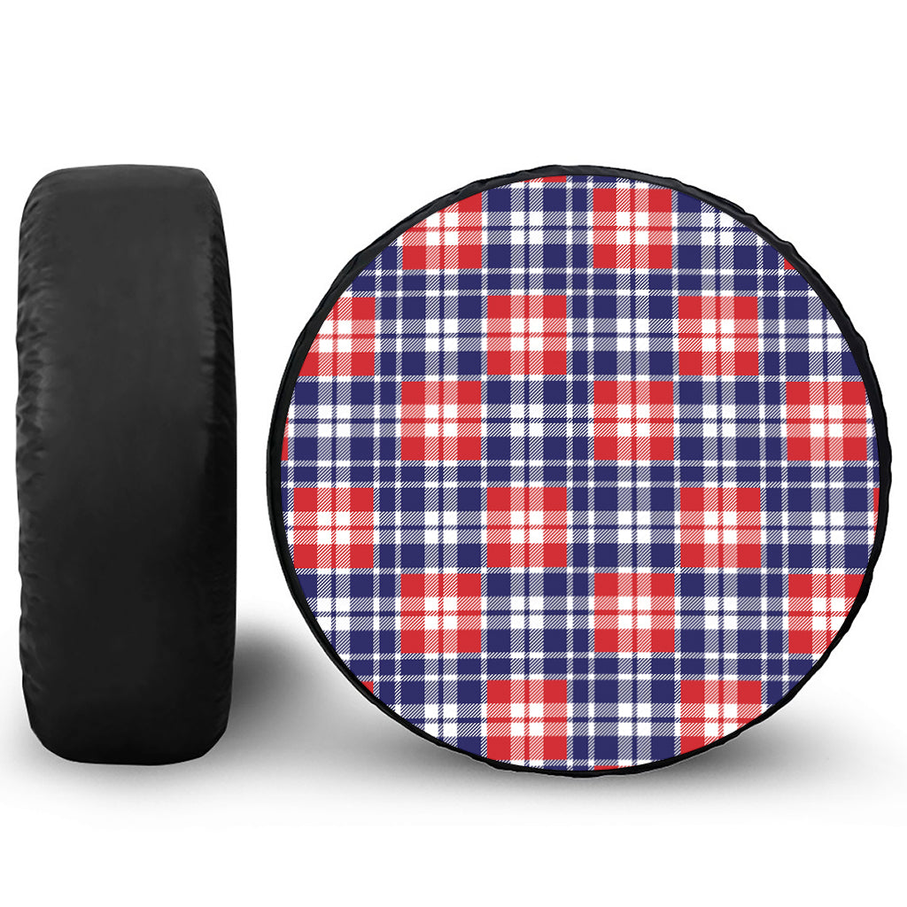 American Independence Day Plaid Print Leather Spare Tire Cover
