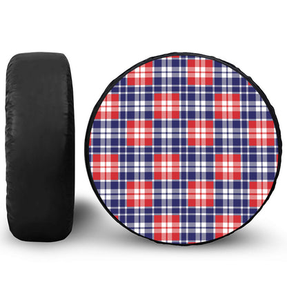 American Independence Day Plaid Print Leather Spare Tire Cover