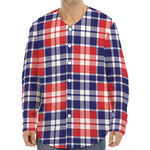American Independence Day Plaid Print Long Sleeve Baseball Jersey