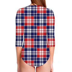 American Independence Day Plaid Print Long Sleeve Swimsuit