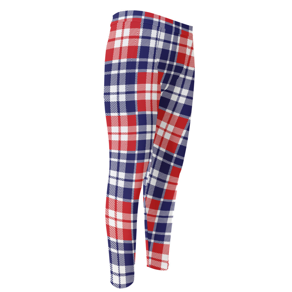 American Independence Day Plaid Print Men's Compression Pants