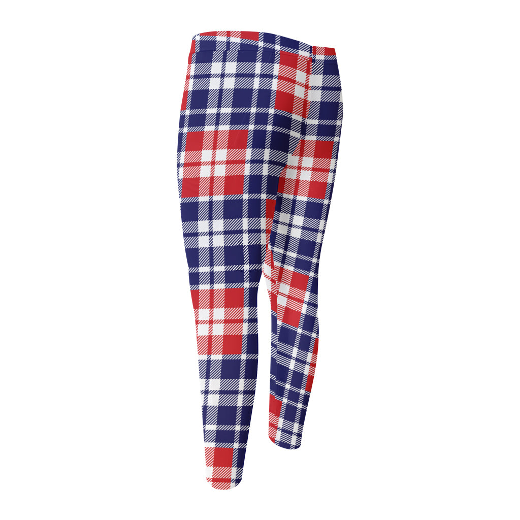 American Independence Day Plaid Print Men's Compression Pants