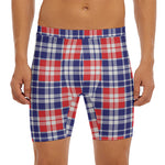 American Independence Day Plaid Print Men's Long Boxer Briefs