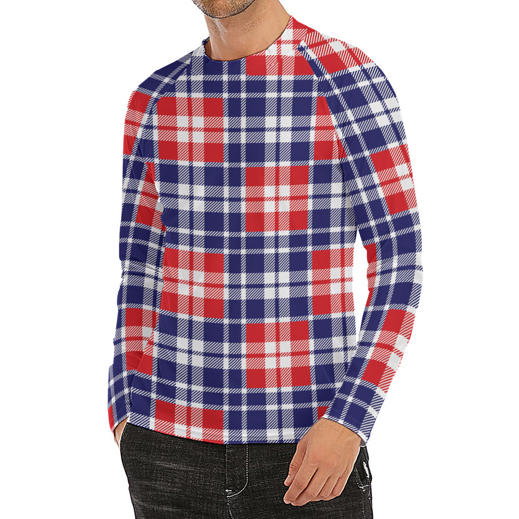 American Independence Day Plaid Print Men's Long Sleeve Rash Guard