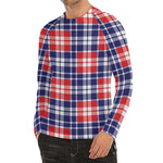 American Independence Day Plaid Print Men's Long Sleeve Rash Guard