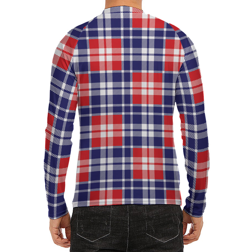 American Independence Day Plaid Print Men's Long Sleeve Rash Guard