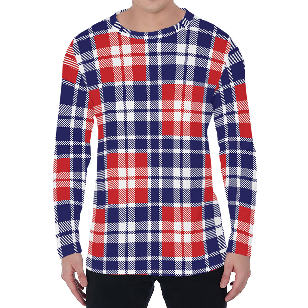American Independence Day Plaid Print Men's Long Sleeve T-Shirt