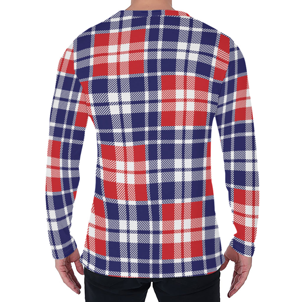American Independence Day Plaid Print Men's Long Sleeve T-Shirt