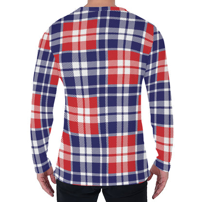 American Independence Day Plaid Print Men's Long Sleeve T-Shirt