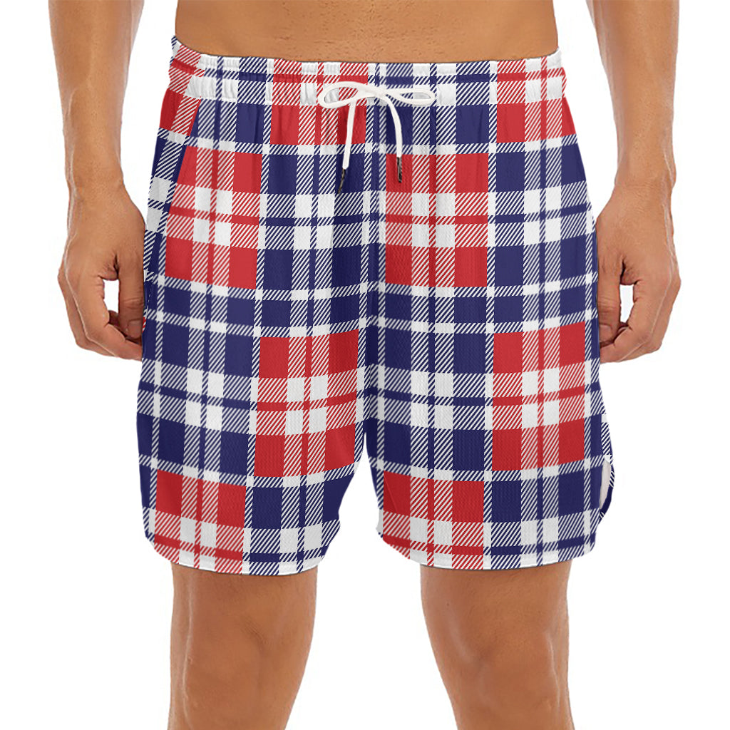 American Independence Day Plaid Print Men's Split Running Shorts