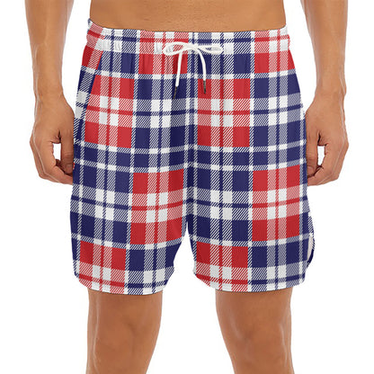 American Independence Day Plaid Print Men's Split Running Shorts