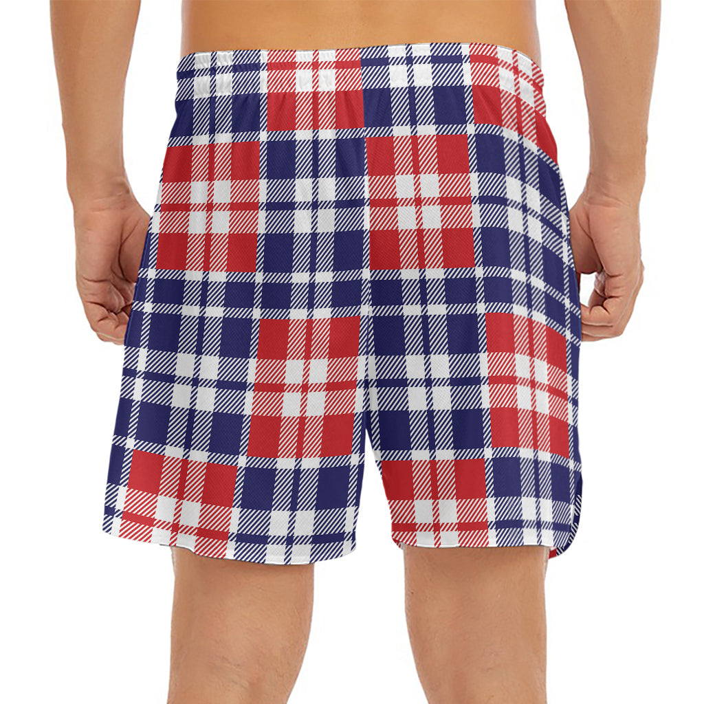 American Independence Day Plaid Print Men's Split Running Shorts