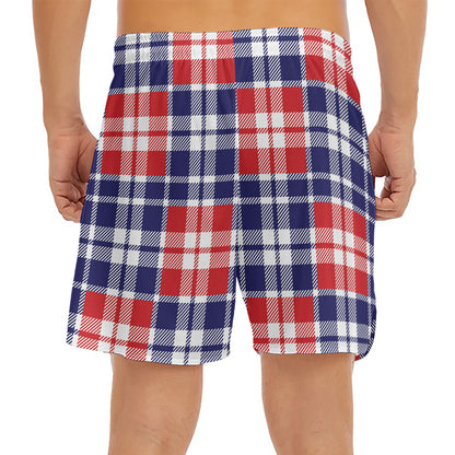 American Independence Day Plaid Print Men's Split Running Shorts