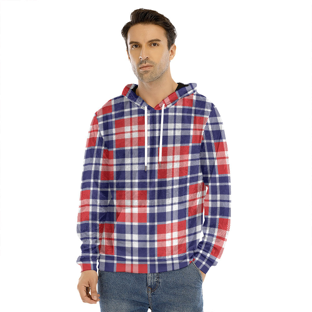 American Independence Day Plaid Print Men's Velvet Pullover Hoodie