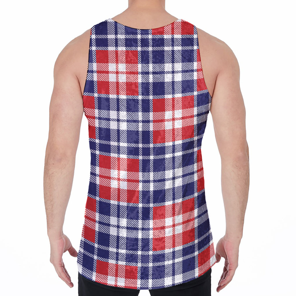 American Independence Day Plaid Print Men's Velvet Tank Top