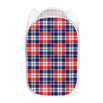 American Independence Day Plaid Print Mesh Laundry Hamper
