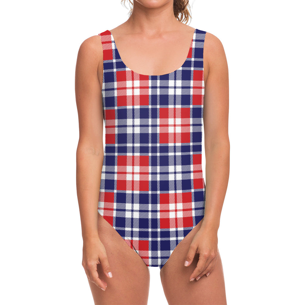 American Independence Day Plaid Print One Piece Swimsuit