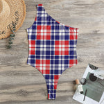 American Independence Day Plaid Print One Shoulder Bodysuit